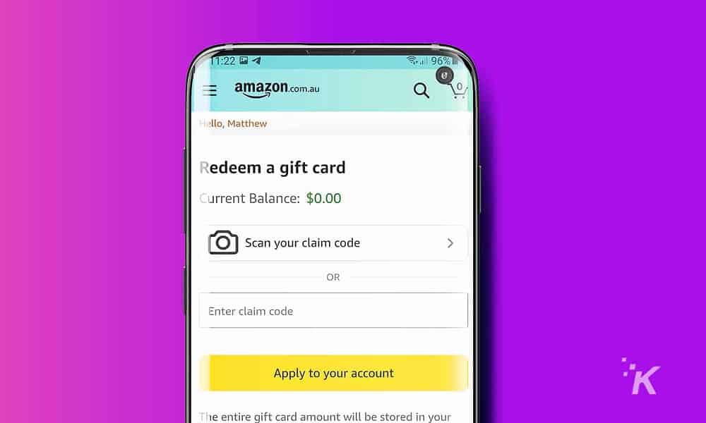 how to add gift card code in amazon app