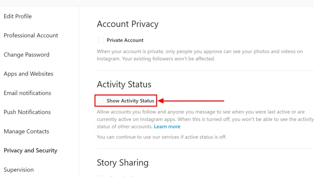 instagram web activity status toggle