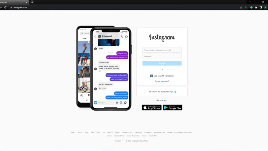 instagram website landing page