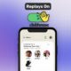 Clubhouse app with Replays On feature highlighted.
