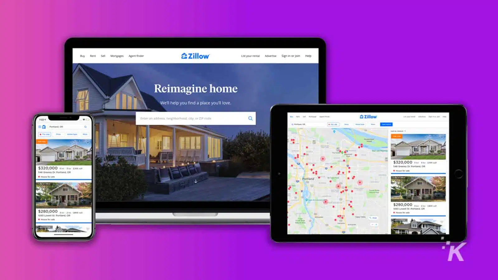 zillow app on tablet and smartphone