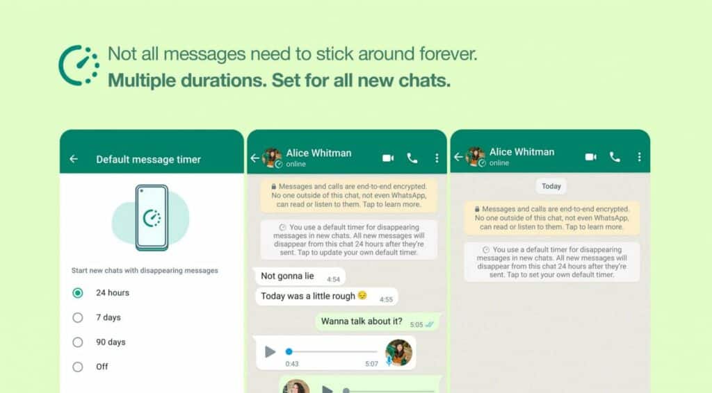 Whatsapp self destruct default setting