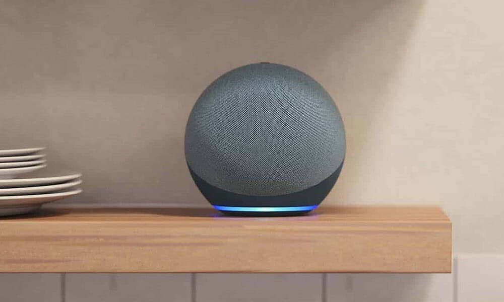 amazon echo on shelf with alexa