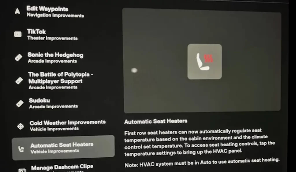 tesla automatic seat heaters