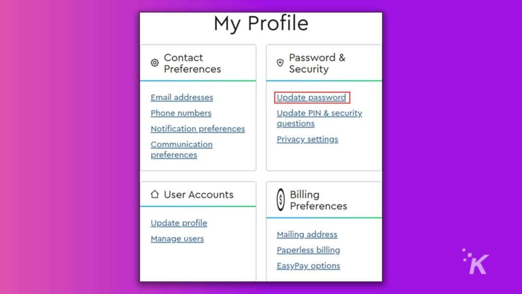 How to update cox password