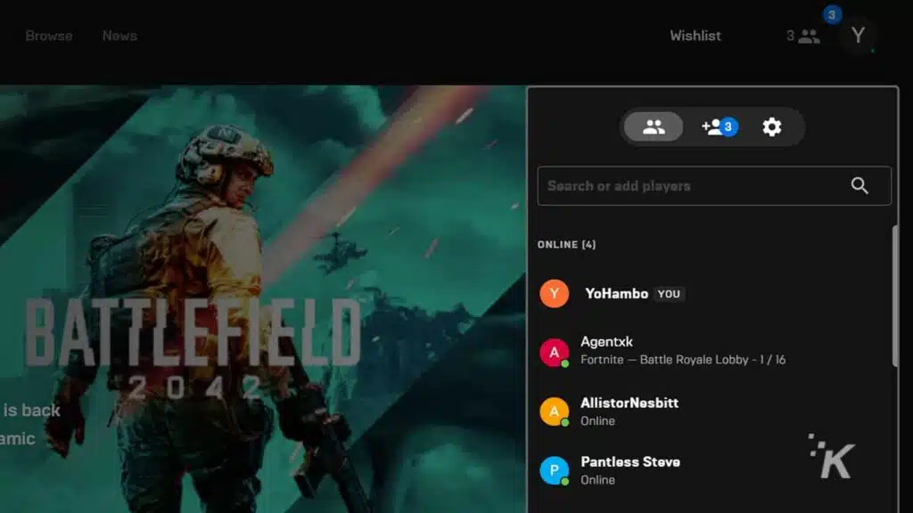 epic games friends list