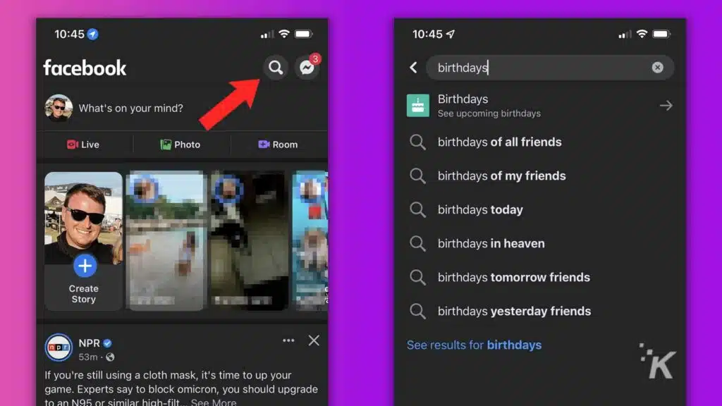 how to check birthdays through facebook app