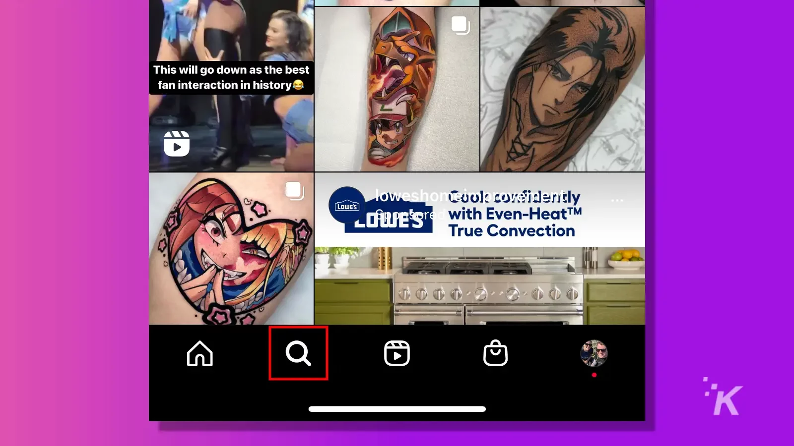 Instagram magnifying glass search bar