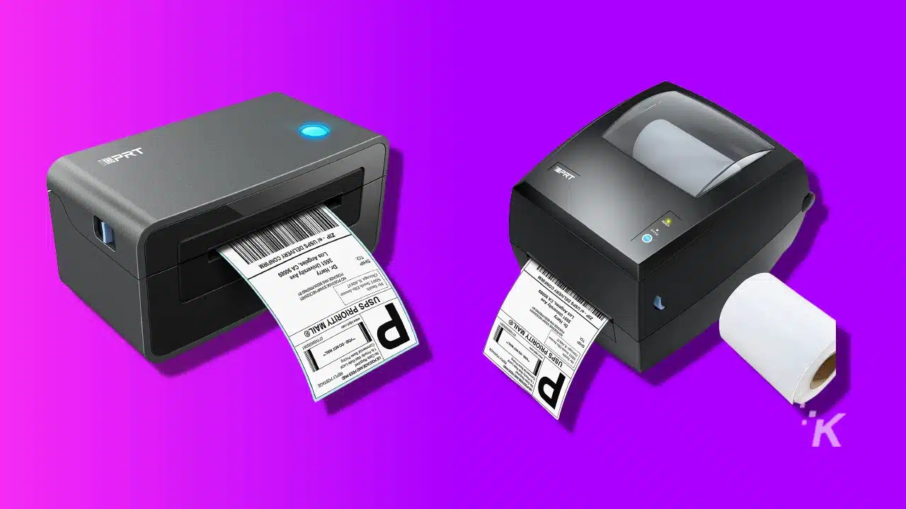 mailing shipping thermal label printers on purple background