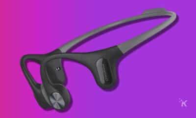 mojo2 bone conduction headphones on a purple background