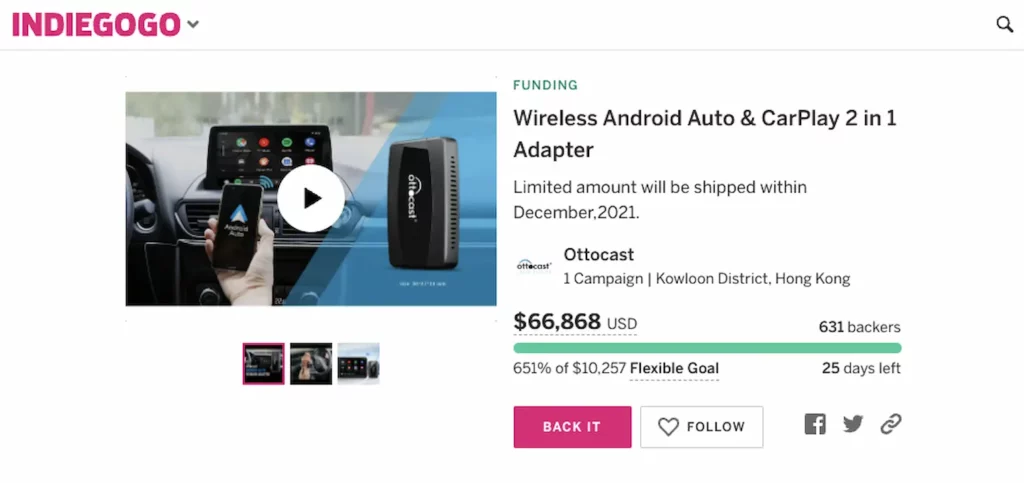 ottocast indiegogo page