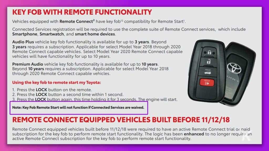 Toyota remote start feature