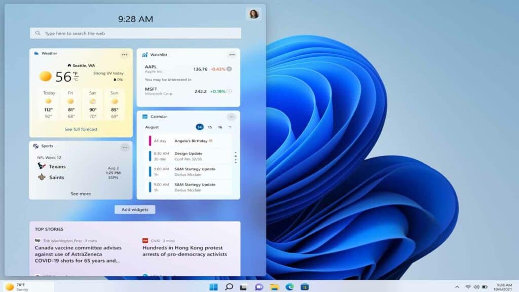 windows 11 desktop showing the weather widget on the taskbar