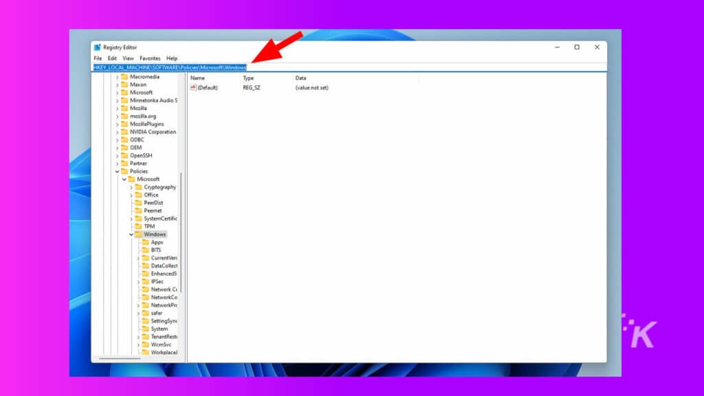 Go to microsoft windows settings in registry