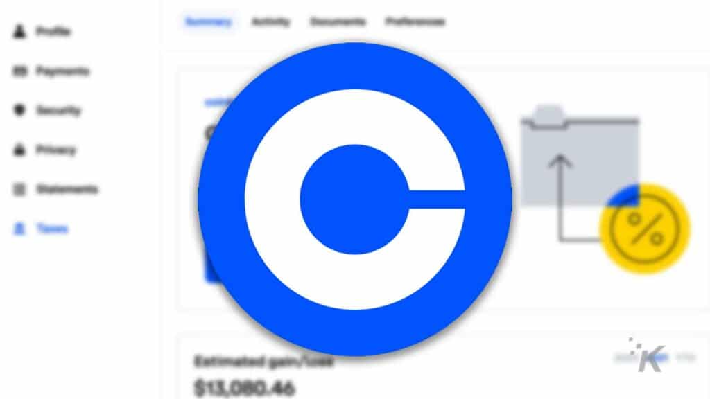 coinbase logo and blurred background