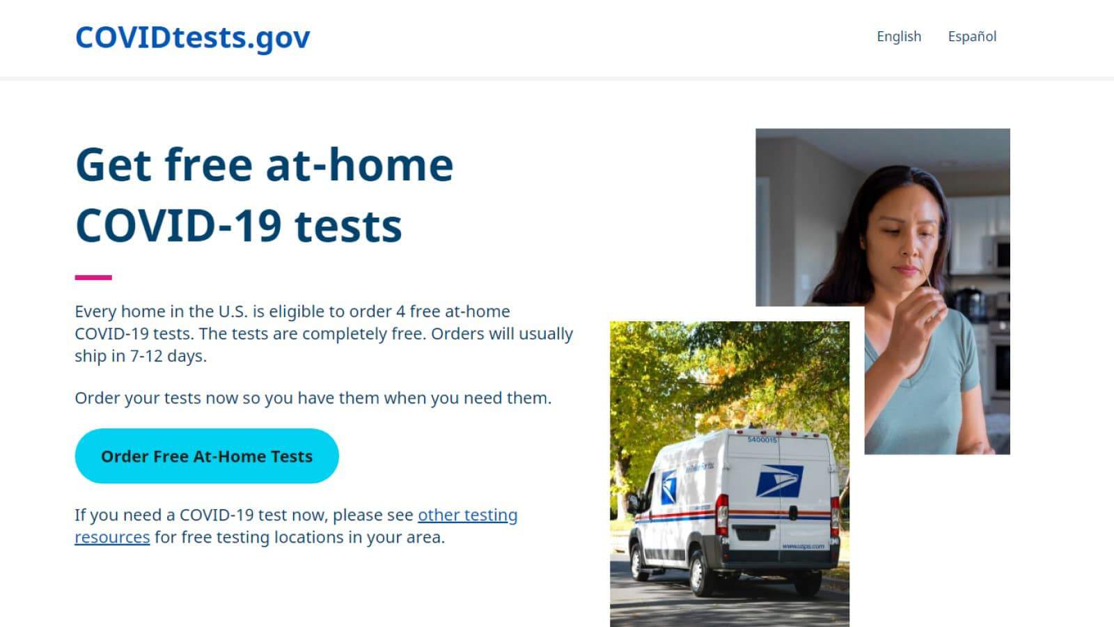 usps website to order free four covid tests