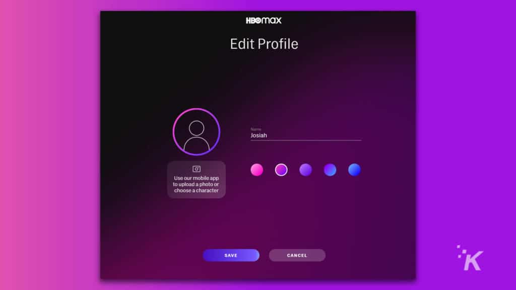 profile editing screen on streaming service