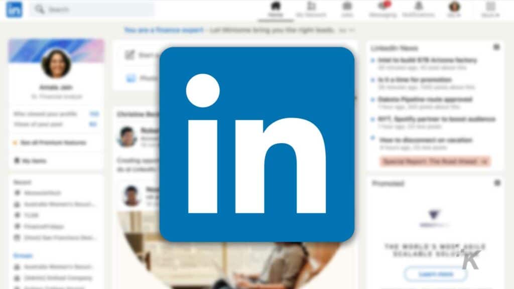 LinkedIn logo with blurred background