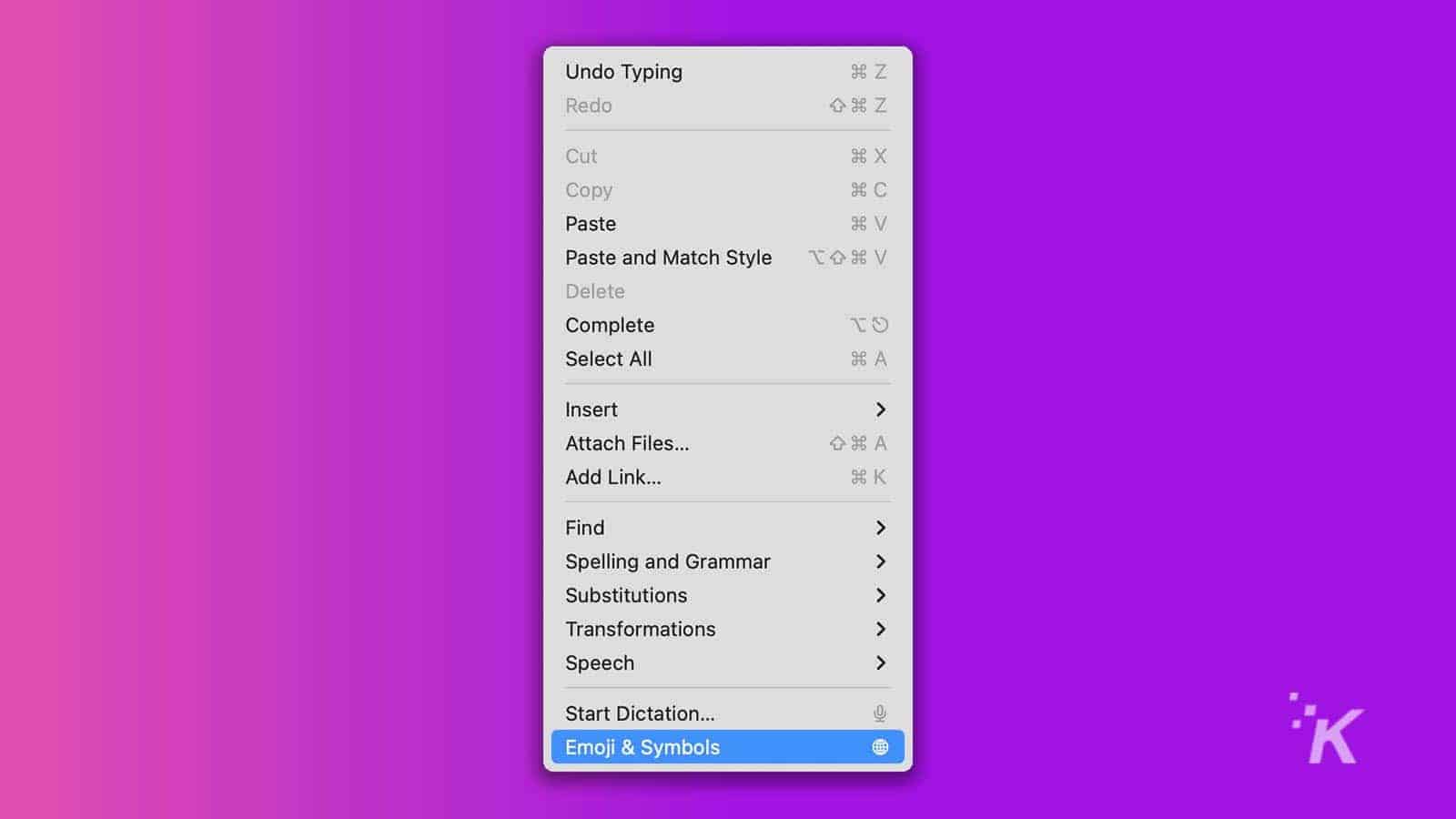 edit menu in macos