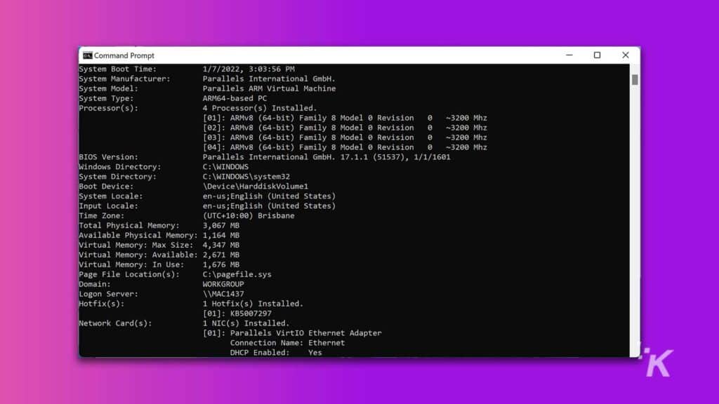 sysinfo screen command prompt windows 11