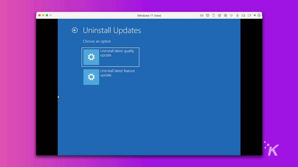 uninstall windows 11 update with recovery environment