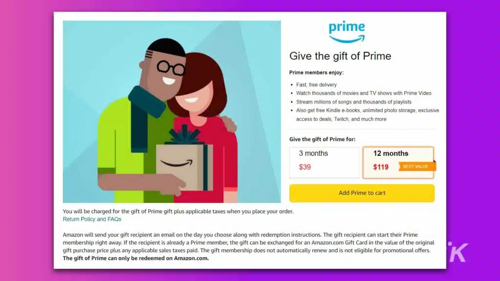 amazon prime gift of prime