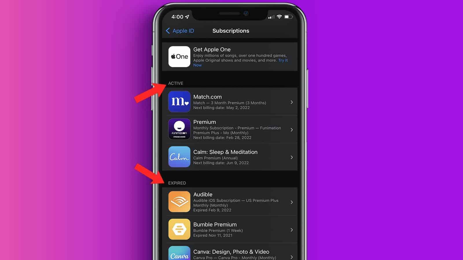 subscription list on iphone