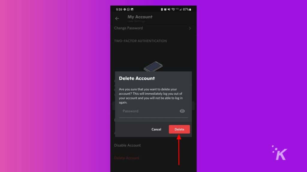 discord confirm delete account mobile