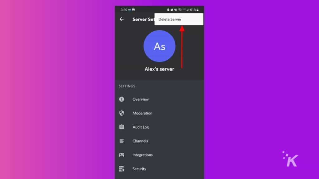 discord delete server mobile