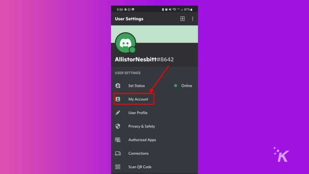 discord my account mobile