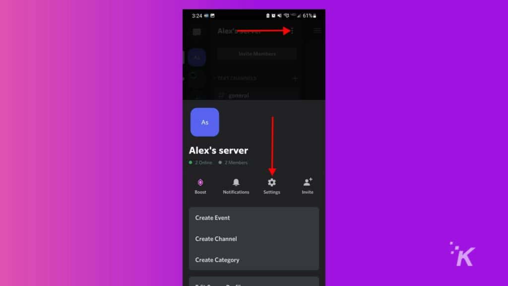 discord server settings mobile