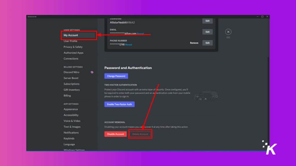 delete account discord