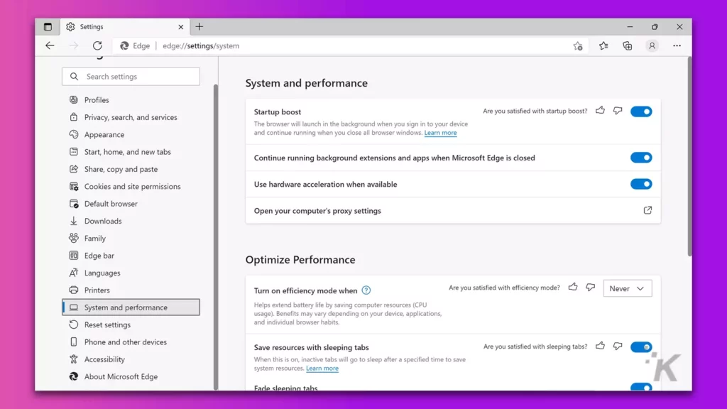 edge browser hardware acceleration settings