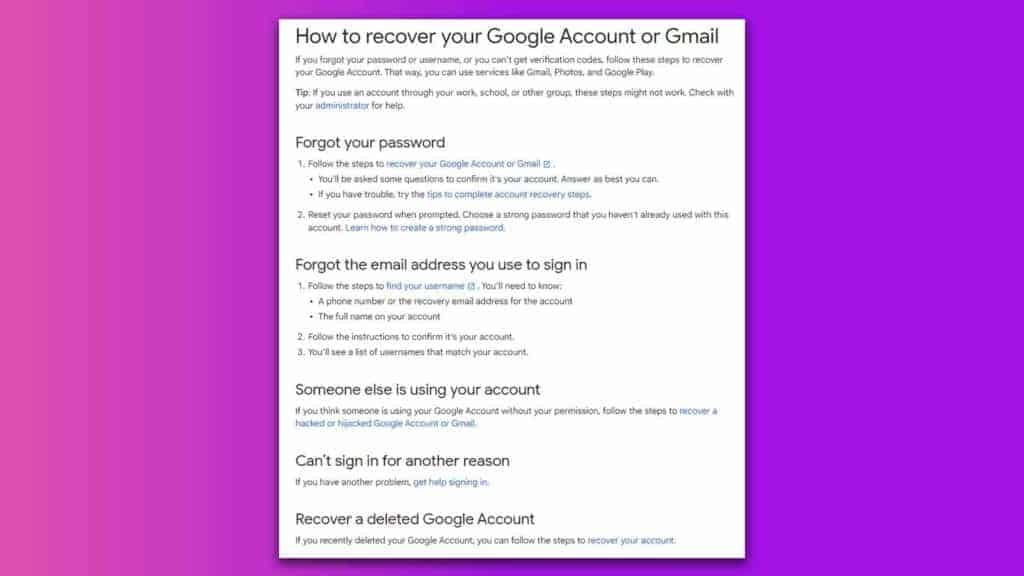 google account recovery options