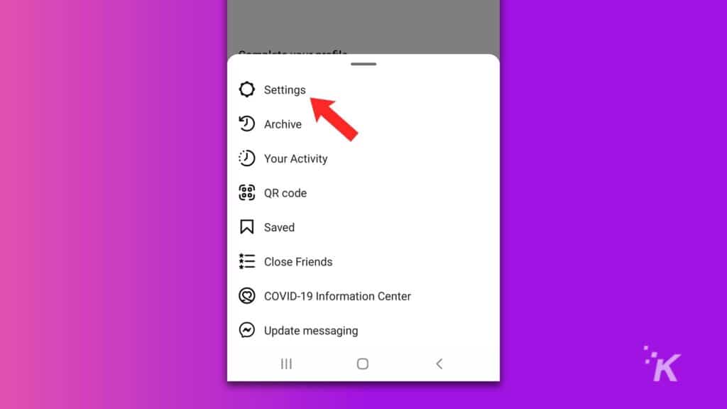 how to access settings on social media app