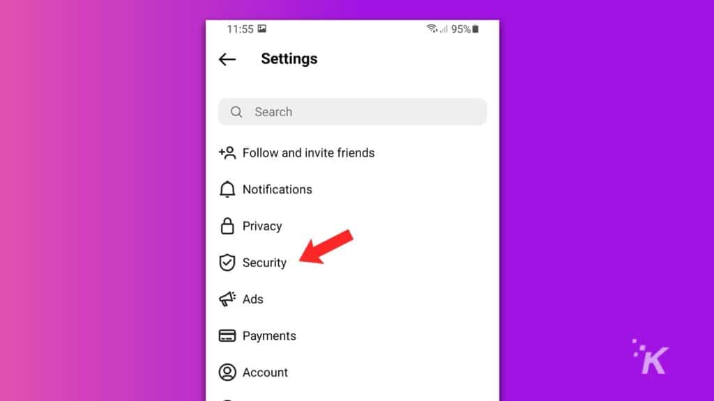 settings menu on instagram