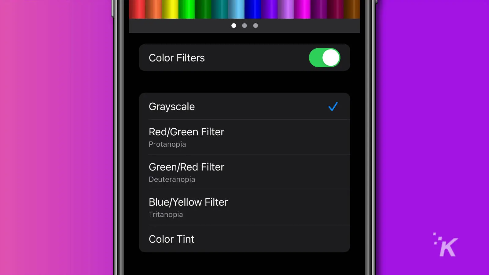 Options De Filtre De Couleur D'Accessibilité Ios