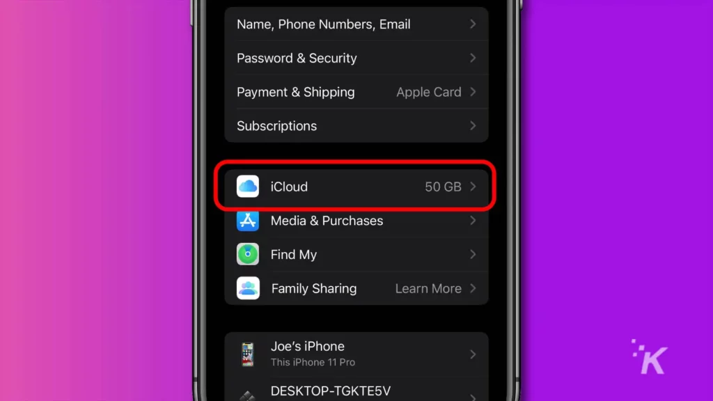 Ios settings icloud