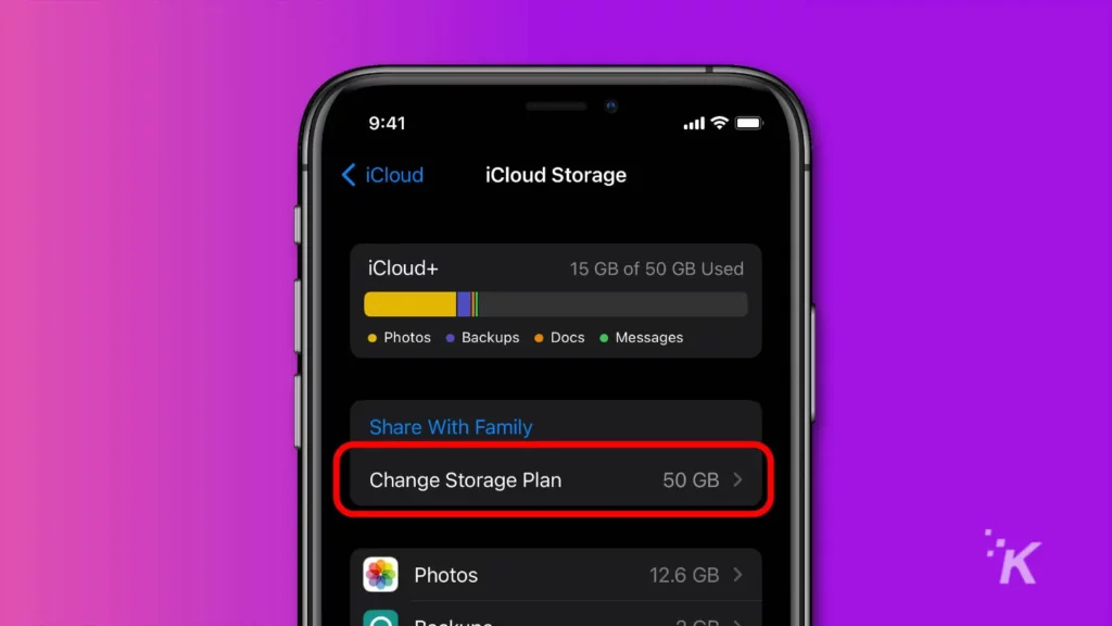 ios icloud change storage plan