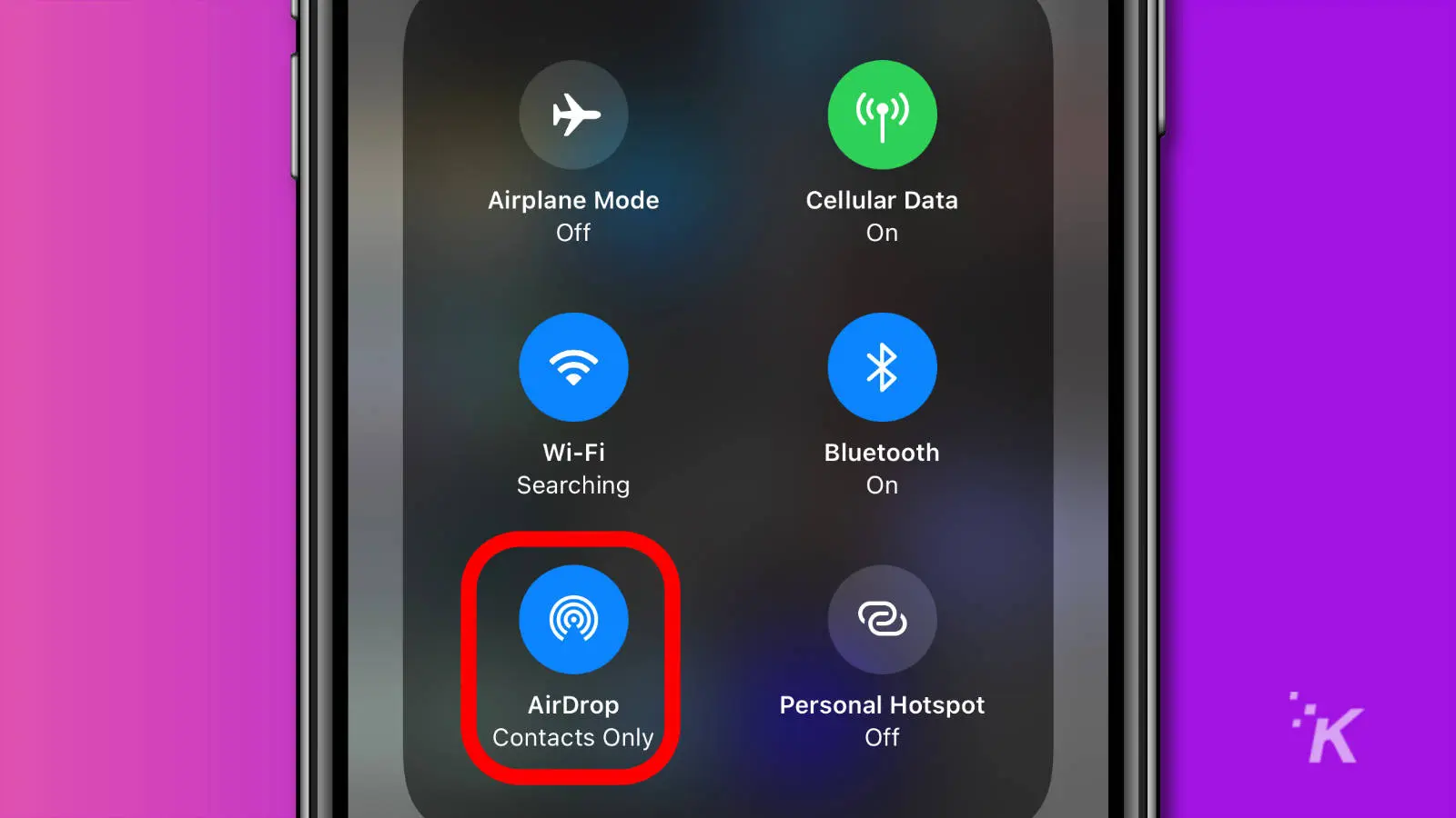 iphone control center airdrop