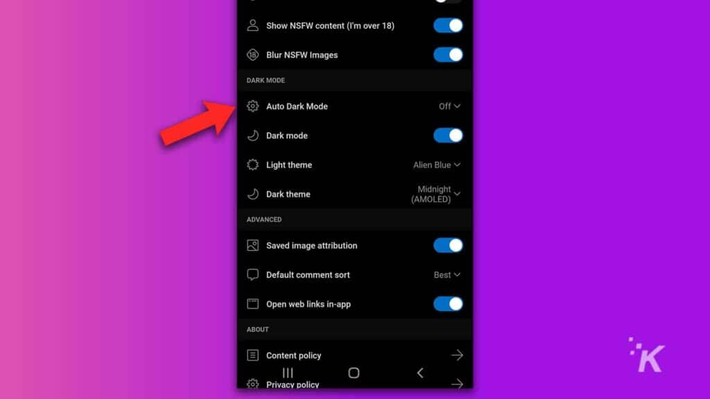 Mobile settings on app