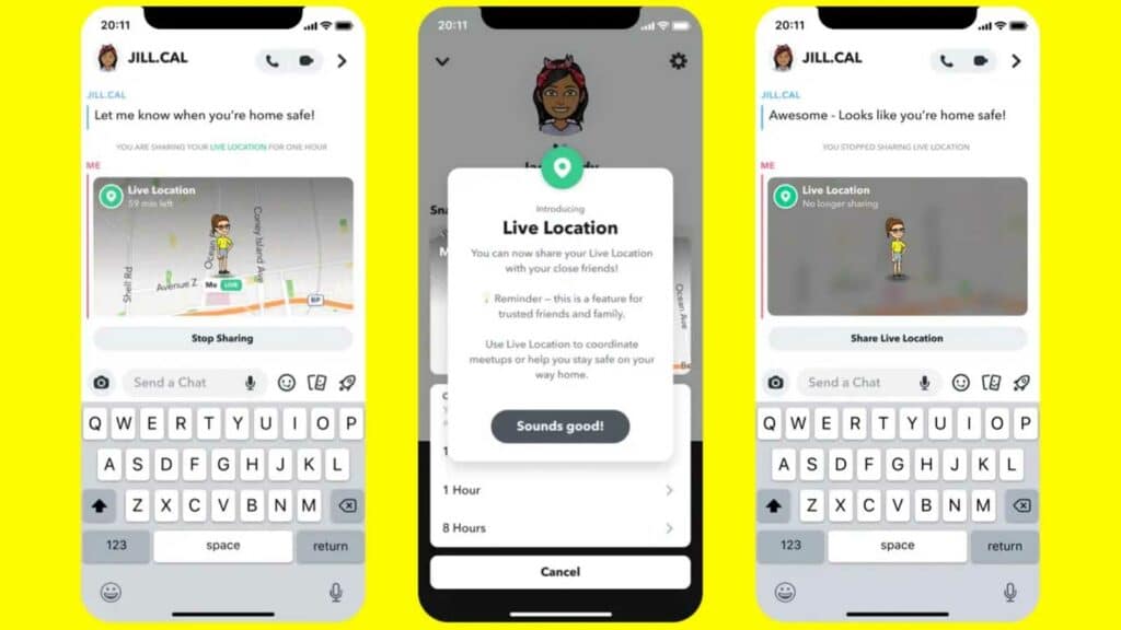 snapchat real-time location sharing