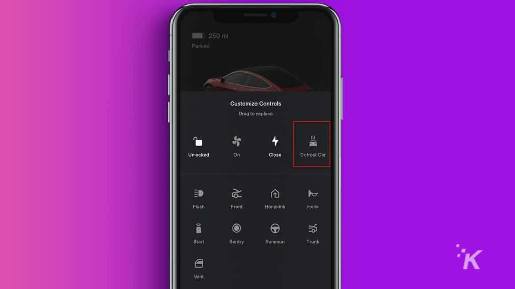 tesla app for defrosting car