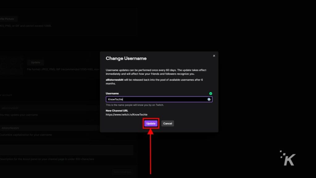 Twitch change username