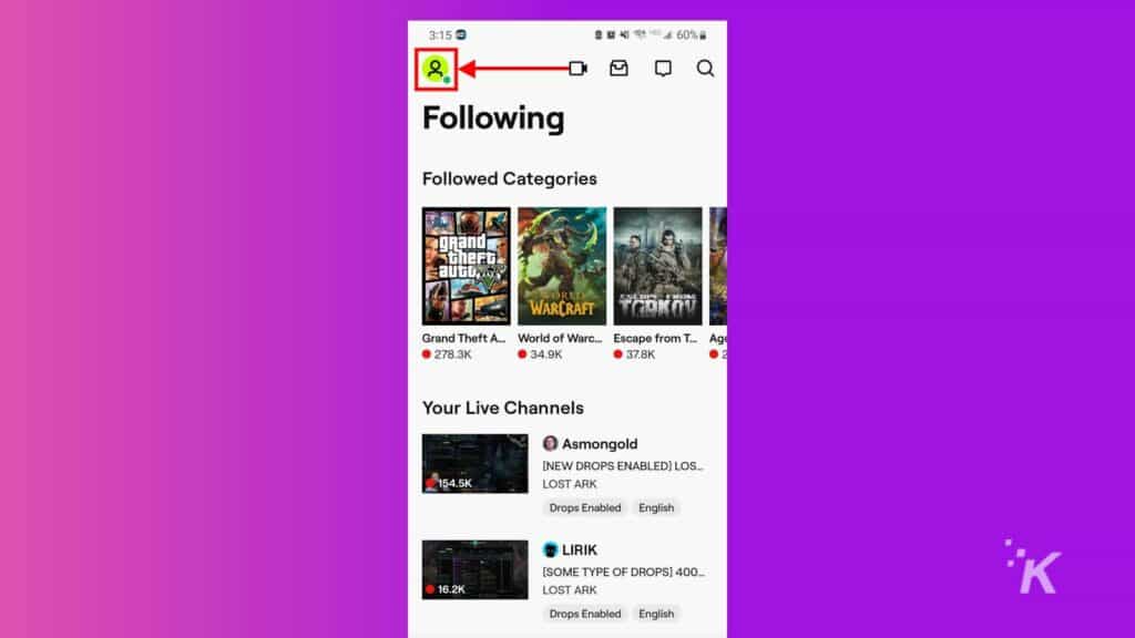 Twitch profile mobile