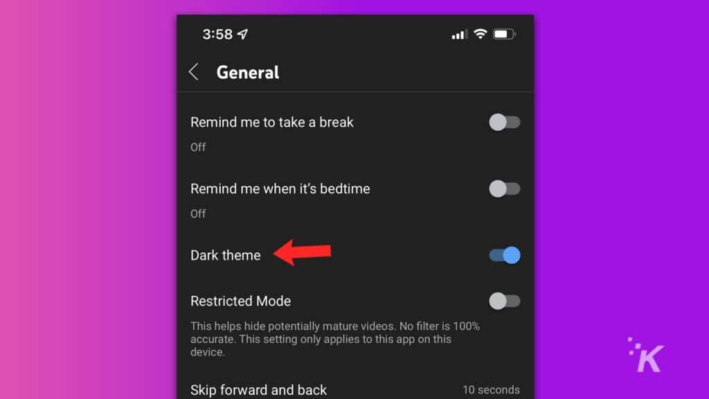 How to turn on youtube dark mode iphone