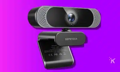 4k webcam product shot on a purple background