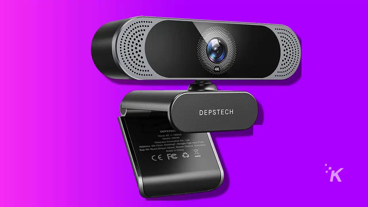 4k webcam product shot on a purple background