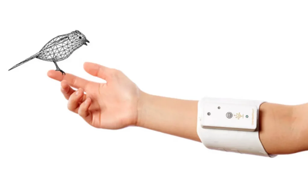 h2l armband simulating the feeling of a bird perching on your finger