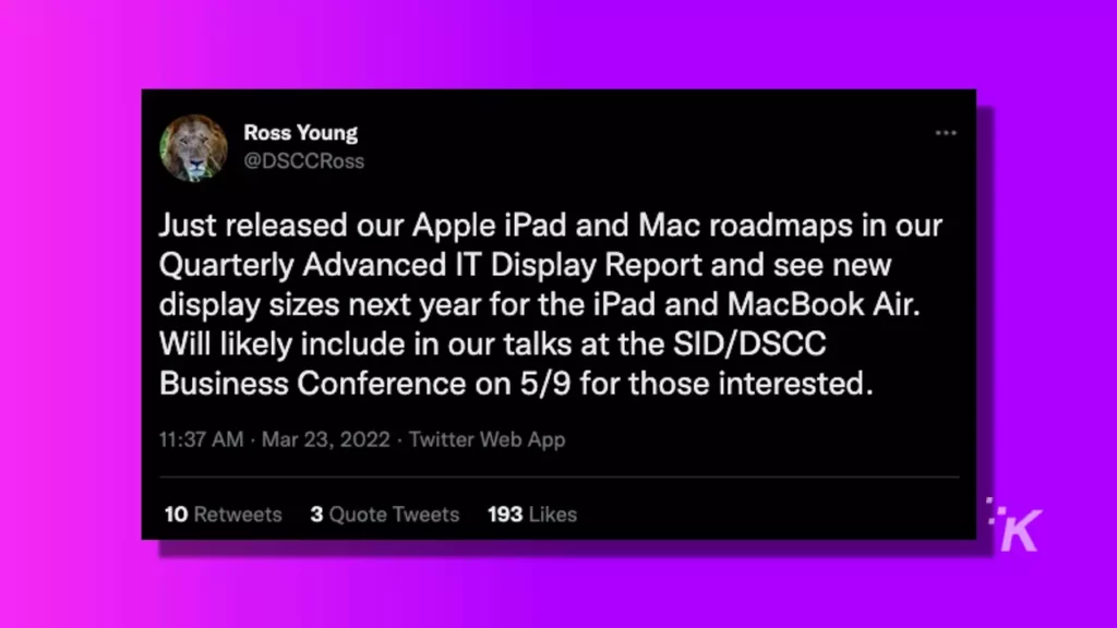 apple macbook air tweet regarding sizes